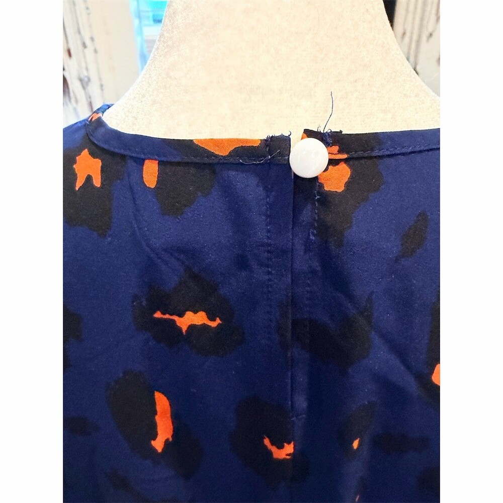 SHEIN Dress Womens XL Navy Blue Animal Print Ruffle Sleeve Shift Knee - Picture 5 of 6